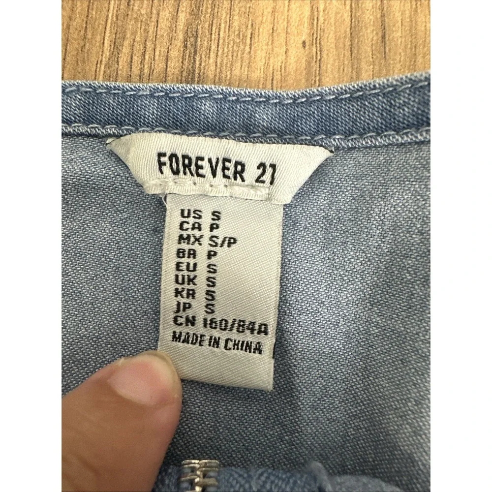Forever 21 Women's Front Full Zip Denim Bodycon Dress Small Blue - Picture 6 of 8